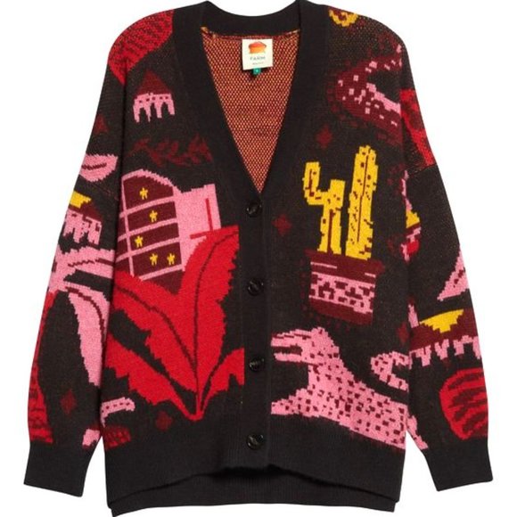 FARM Rio Sweaters - FARM Rio Black Tropical Magic Cardigan